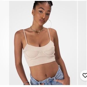 2/$20 - Beige Cropped Bustier Tank Top with Shaped Cups / Adj. Straps - S